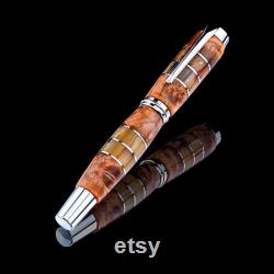 Wood Rollerball Pen , Amber and Birch Burl Rollerball Pen , Handcrafted Pen , MADE TO ORDER