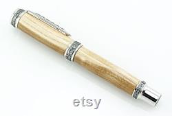 Wooden Fountain Pen Ash and Paua Abalone Shell Rhodium and Black Titanium hardware 856FPXLD