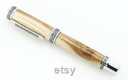 Wooden Fountain Pen Ash and Paua Abalone Shell Rhodium and Black Titanium hardware 856FPXLD