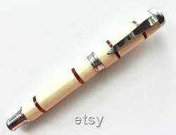 Wooden Fountain Pen Beautiful Holly with Bloodwood Made In USA Stainless Steel Hardware 004FPSSC