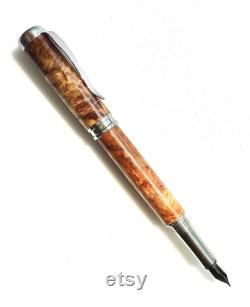 Wooden Fountain Pen Maple Burl Made In USA Stainless Steel Hardware 002FPSSF