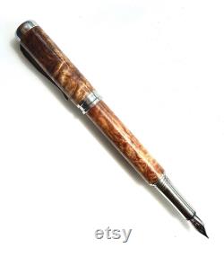 Wooden Fountain Pen Maple Burl Made In USA Stainless Steel Hardware 002FPSSF