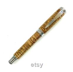 Wooden Fountain Pen made from beautiful Curly Koa Fine Writing Pen Made In USA Stainless Steel Hardware 005FPSSD