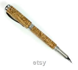 Wooden Fountain Pen made from beautiful Curly Koa Fine Writing Pen Made In USA Stainless Steel Hardware 005FPSSD