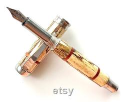 Wooden fountain Pen Beautiful Spalted Hackberry Bloodwood Rings Made In USA Stainless Steel Hardware 003FPSSC
