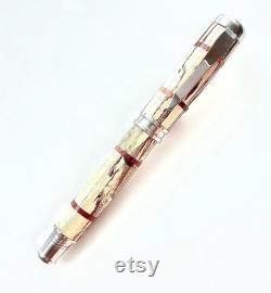 Wooden fountain Pen Beautiful Spalted Hackberry Bloodwood Rings Made In USA Stainless Steel Hardware 003FPSSC
