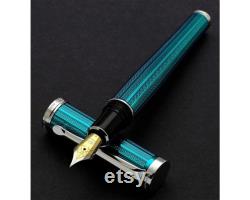 Xezo Handmade Architect Azure Blue Platinum Plated Fine Fountain Pen