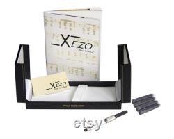 Xezo Handmade Maestro 925 Sterling Silver Tahitian Black Mother of Pearl Fine Fountain Pen, Serialized. 18K Gold Plated